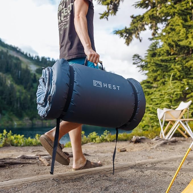 HEST Foamy Camping Mattress Pad - Memory Foam Portable Roll Up Sleeping Cot Mattress for All Adventures - Dual Layer Comfort &amp Support - No Pump Needed - Water-Resistant Design - Easy Carry Handle