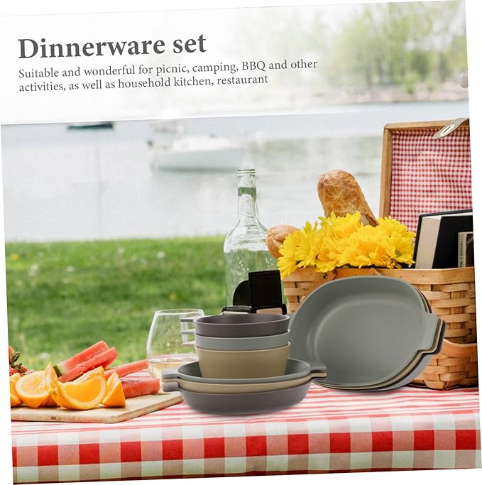 Portable Dish Set Outdoor Camping Bowl Plate Plastic Dinnerware Set Speckled Dinnerware for Dining Table