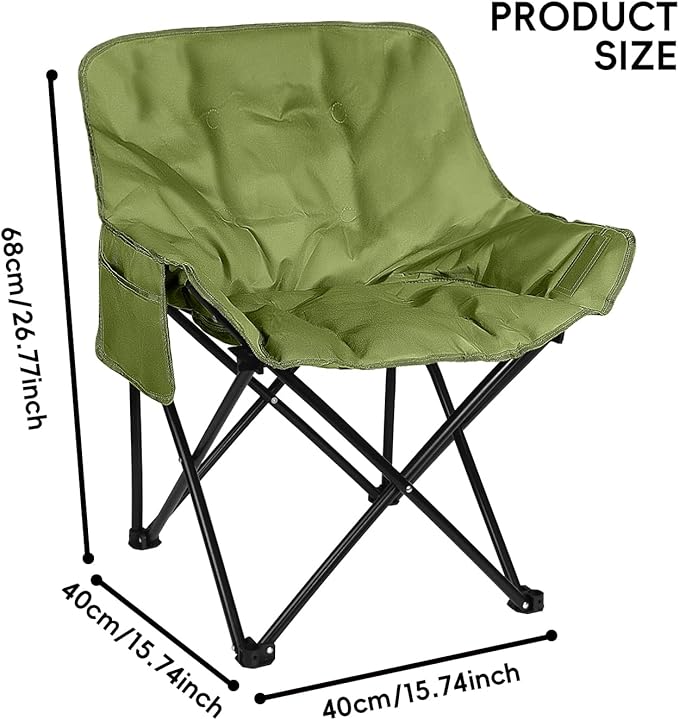 Outdoor 3-Layer Padding High Back Moon Chair with Thick Cotton 600D Oxford Fabric Portable Folding Camping Chair with Side Pocket Supports up to 300lbs (Green)