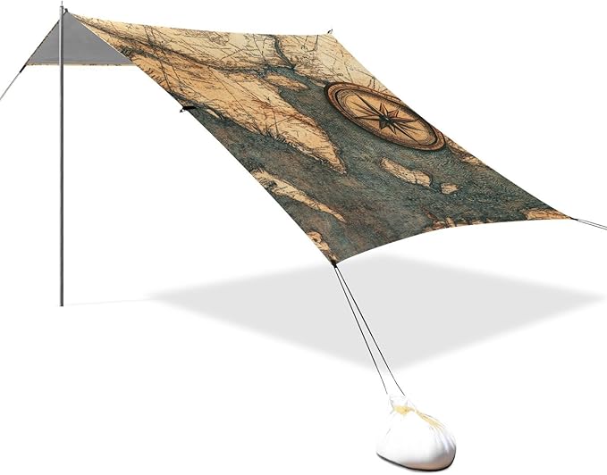 Beach Tent Sun Shelter Compass Map Lightweight &amp Easy Setup Beach Shade Canopy for Camping Fishing
