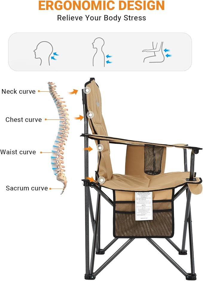 KingCamp 2 Pack Oversized Camping Chair for Adults Folding Chairs Heavy Duty 300lbs Camp Chair Padded Outdoor Chair with Cooler Bag Cup Holder Side Pocket for Garden Fishing Picnic Sports…