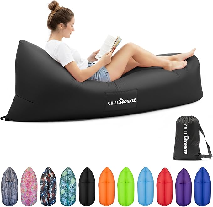 Portable Inflatable Lounger for Beach &amp Camping – Self-Inflating Air Couch Beach Sofa and Outdoor Lounge Chair for Relaxation and Comfort