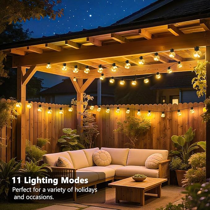 Outdoor String Lights Plug in 25ft 20 LED Bulbs Hanging Patio Lights Dimmable with Timer &amp Remote Globe Bulb Shatterproof &amp Waterproof for Indoor Backyard Balcony Decor - Warm White &amp Mu