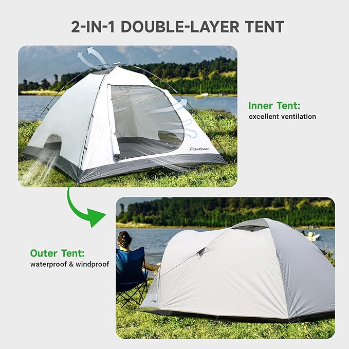 EchoSmile Camping Tent for 2-3 Person Waterproof Dome Tent with Vestibule Ultralight Easy Setup for Outdoor Camping 3 Season