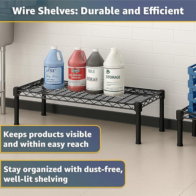 2 Pack 12 x 48 x 14 Black Wire Dunnage Rack – Heavy Duty Storage Shelf for Commercial Use NSF