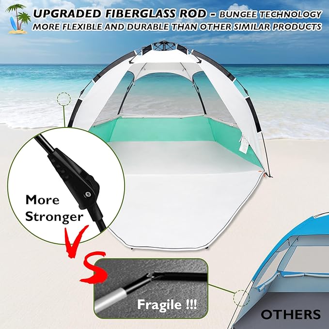 Beach Tent Pop Up Shade Instant Beach Tents Sun Shelter with UPF 50+ UV Protection Lightweight &amp Easy Setup Tent 2-6 Person