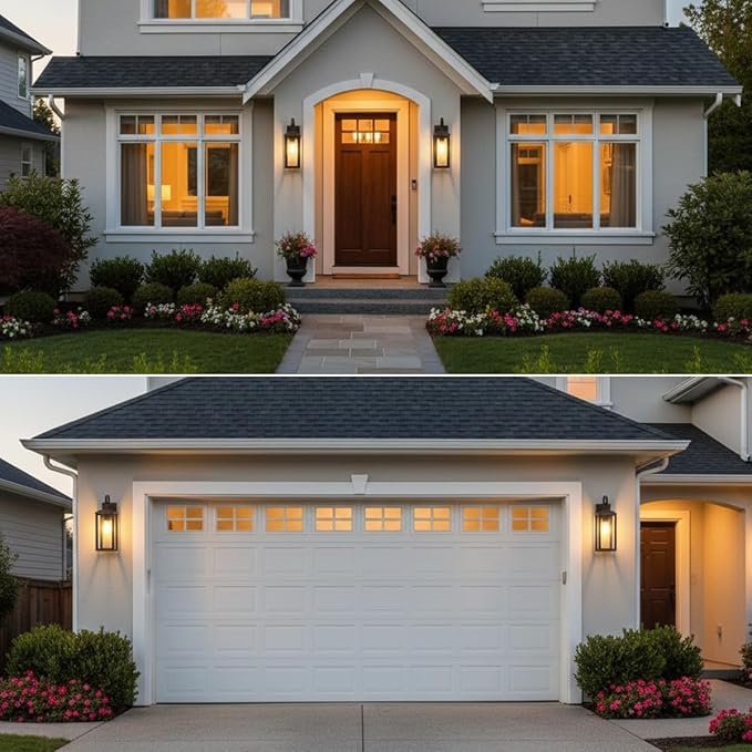 Large Outdoor Wall Light Fixtures 2-Pack Anti-Rust Porch Lights with Tempered Glass 17 Modern Farmhouse Black Exterior Lighting Fixtures Waterproof Outside Sconce Coach Lights for Garage House