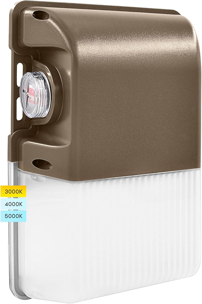 LUXRITE 15/20/25W LED Wall Pack Light with Photocell 3CCT 3000K/4000K/5000K1800/2400/3000LM Selectable Dusk to Dawn LED Outdoor Lighting IP65 Waterproof 120-277V Dimmable Frosted Lens