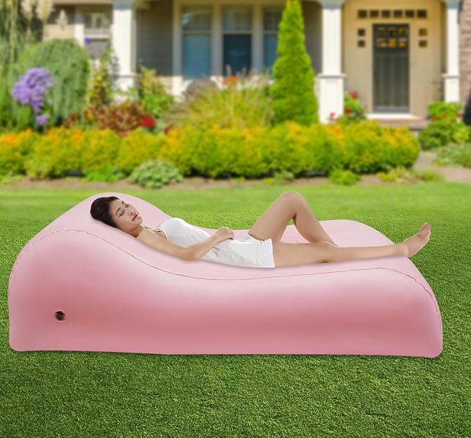 Pink Inflatable BBL Mattress Bed Curved PVC Air Mattress Foldable Waterproof Couch Bed with Air Pump Hole Plug 73''L x 40'' W for Surgery Recovery Yoga Outdoor Camping Relaxing