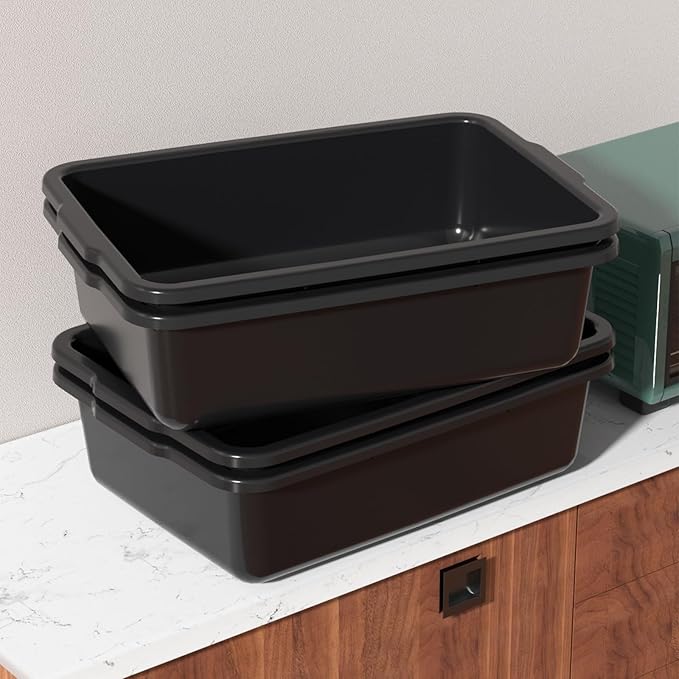 4-Pack 35 L Commercial Food Service Bus Tubs Large Plastic Commercial Bus Box Black