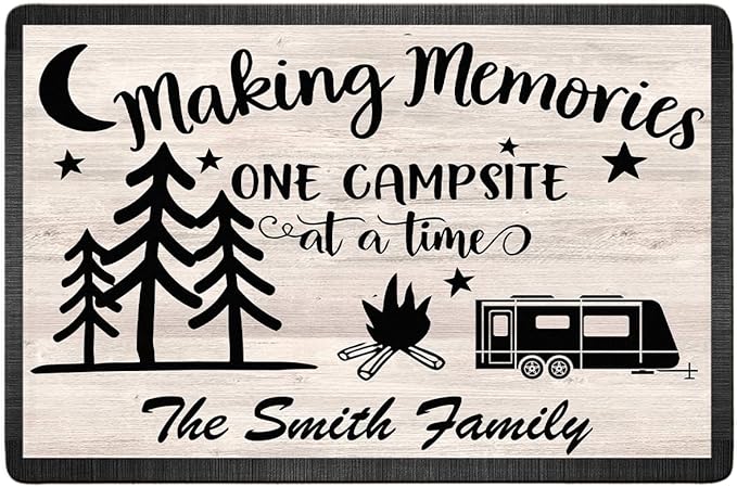 Personalized Campsite Doormat - Making Memories One Campsite at A Time - Custom Family Name Camping Door Mat RV Accessories 16 x 24 inches