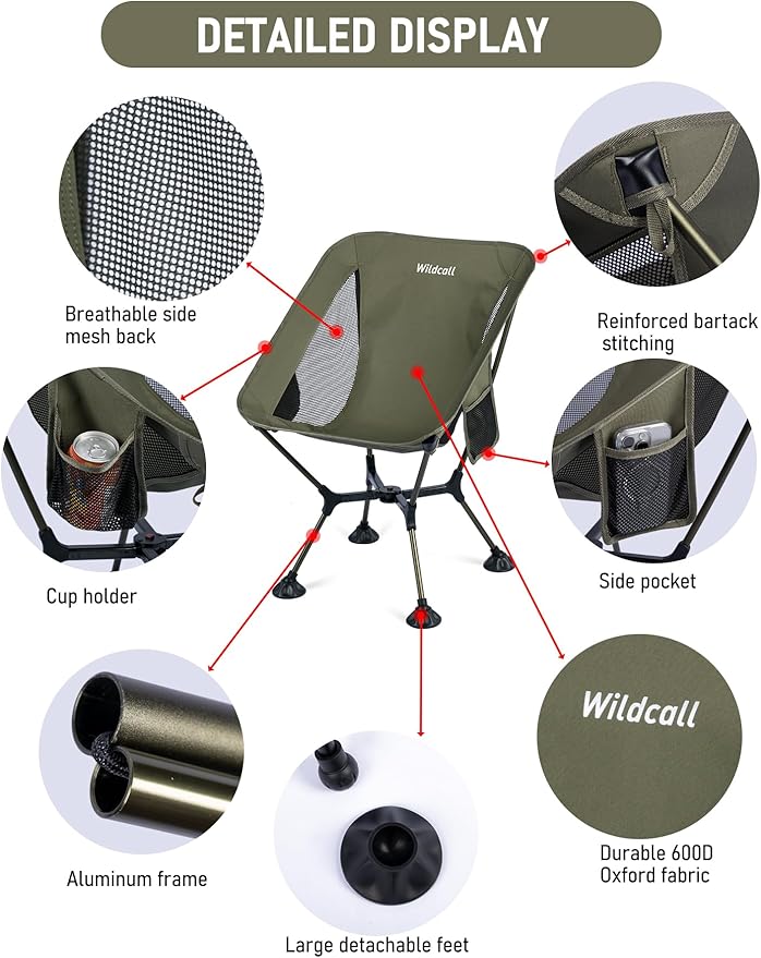 WildCall Ultralight Compact Camping Chair Quick Setup Frame Beach Chair with Anti-Sink Large Feet