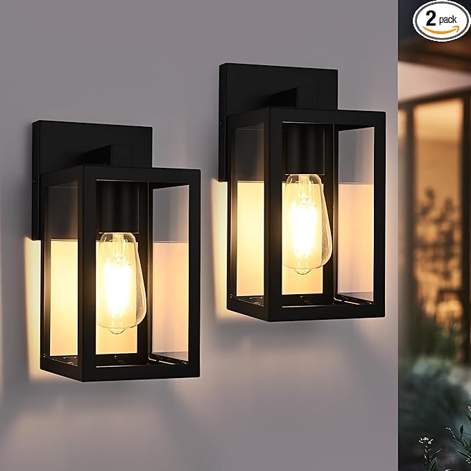 TODOLUZ 2-Pack Outdoor Wall Sconce 1-Light Black Waterproof Porch Wall Light Fixture for Front Door Patio Garage Doorway E26 Bulb Base