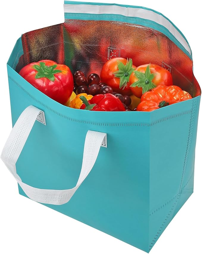 PATIKIL Insulated Take Away Bags 25 Pcs Insulation Cooler Bag Grocery Thermal Bags 11.8 x 7.9 x 12.6 Inch for Hot Cold Frozen Food Delivery Blue