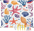Waterproof Sandproof Beach Blanket 59''×68'' Ocean Shell Polyester Outdoor Picnic Blanket with 4 Stakes &amp Storage Bag for BeachCampingVacation Coral Reef