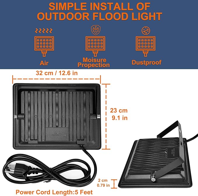 XXBSAZ LED Flood Light Outdoor High Power Commercial Work Light IP66 Waterproof Daylight Super Bright Security Stadium Lights for Parking Lots Warehouses Yard (2 300 Watts)