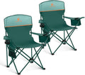 LET'S CAMP Camping Chair 2 Pack Folding Chair with 3-Can Cooler Bag Portable Lawn Chair with Cup HolderStorage Pocket Supports 225LBS Collapsible Chair for Camp Beach Picnic (Green)