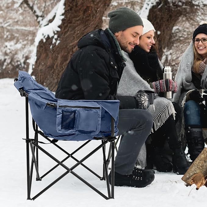 LILYPELLE Oversized Heated Camping Chair Patio Lounge Chairs with 3 Heat Levels Portable Folding Heated Chair Round Moon Saucer Folding Lawn Chair Outdoor Chair for Camping Lounge Patio