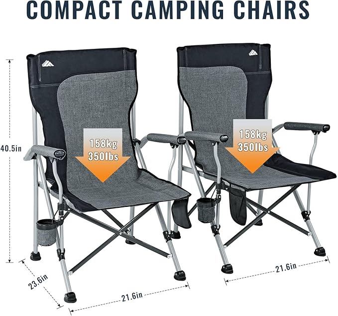 Ablazer 2 Pack Camping Chairs for Adults Portable Hunting Chair Supports 350lbs Oversized Heavy Duty Folding Chair for Camping Padded Seat Outdoor Lawn Folding Chair with Side Pockets