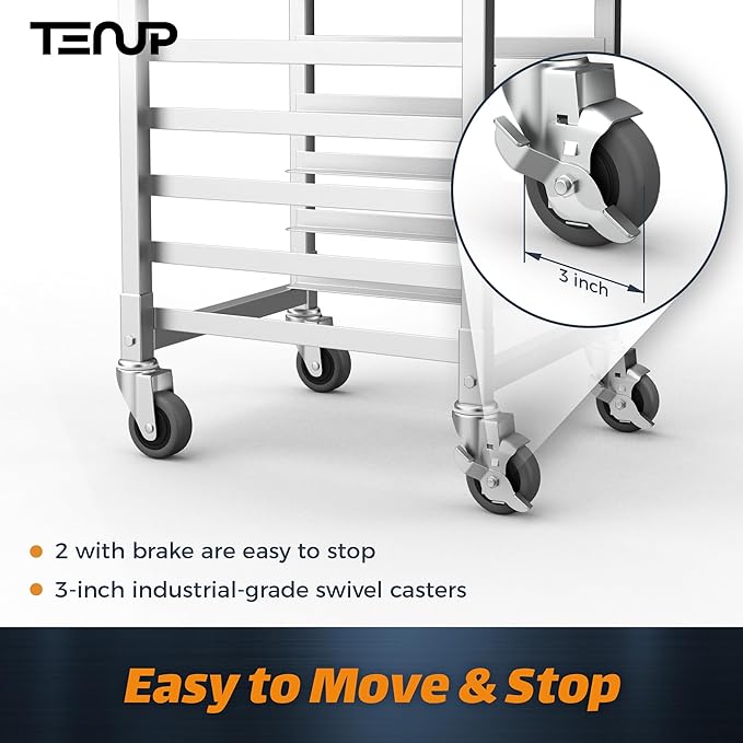 TenUp 10-Tier Half Size Sheet Pan Rack Heavy-Duty Aluminum Bakery Rack with Wheels – Commercial Cooling &amp Storage Cart – 18 L x 15.5 W x 36 H