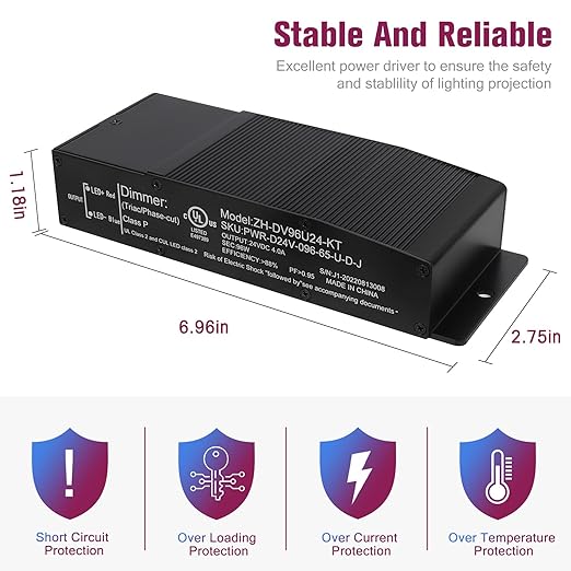 EMITEVER Dimmable LED Driver96W 24V Triac Power Supply AC to DC LED Transformer for LED LightCompatible with Lutron and Leviton DimmerWaterproof IP67 and UL ListedClass 2Class P