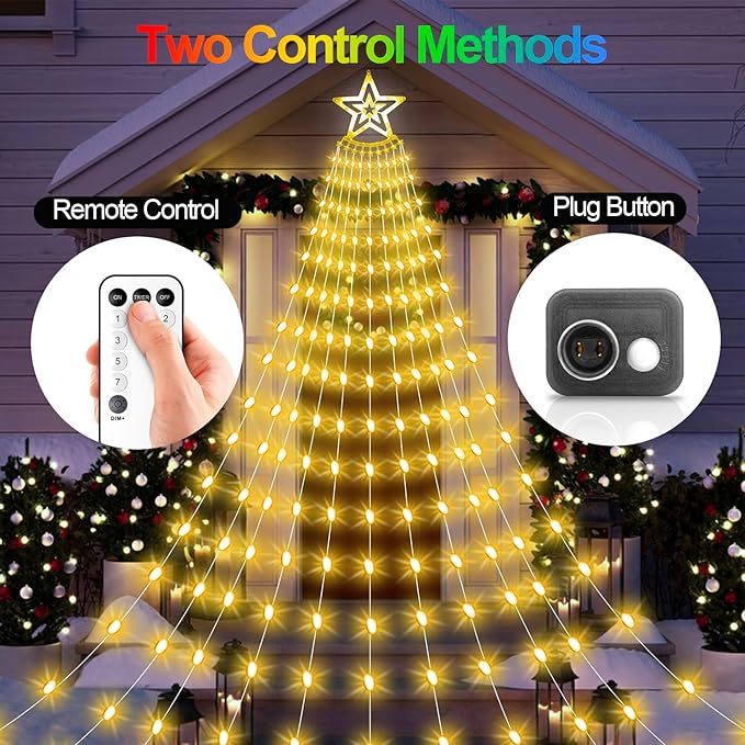 Christmas Decorations Star Lights Outdoor 23ft 11 Strand 818 LED Waterfall Tree Lights with 8 Modes Timer Remote Plug in Christmas Lights for Indoor Yard Patio Home Holiday Party Decor Warm White