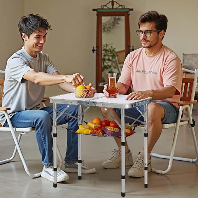 VEVOR Folding Camping Table Adjustable Height Aluminum MDF Outdoor Portable Lightweight for Cooking Beach Picnic Travel 24 x 16 inch