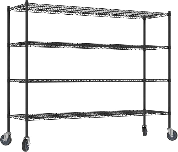 Commercial NSF Listed Black Epoxy Mobile Wire Shelving Kit 21 x 72 x 60 with 4 Shelves Perfect for Warehouse Walk-in Refrigerator Freezer Grocery Store Restaurant Dishroom
