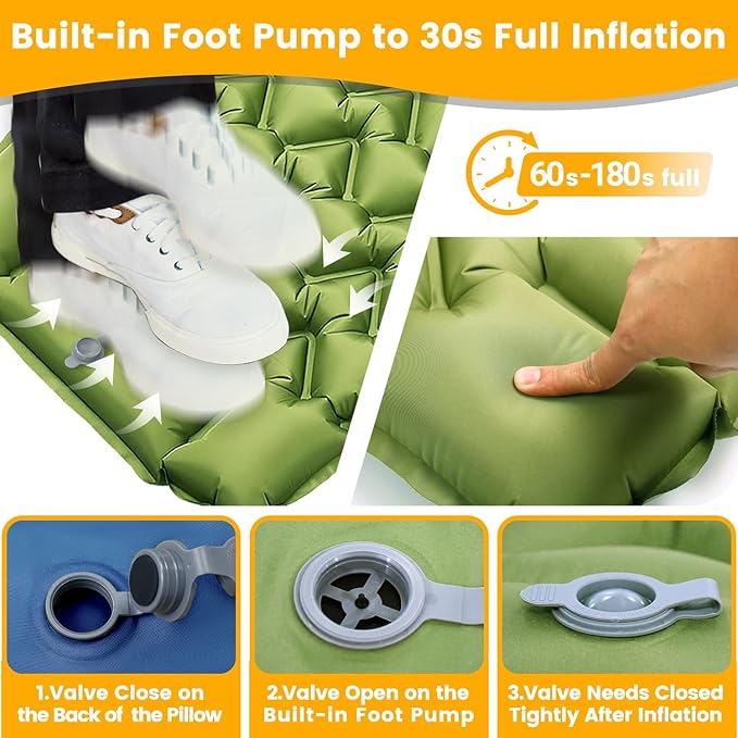 Camping Sleeping Pad 4in Thick Ultralight Inflatable Camping Mat with Pillow Built-in Foot Pump Sleeping Mat Wide Compact Camping Pad for Travel Tent Hiking Backpacking Trip Car Camp Gear