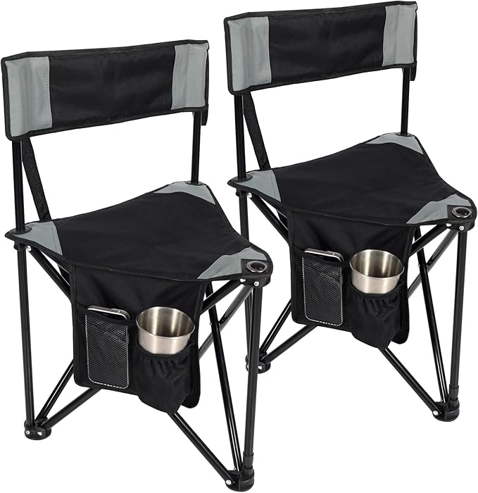 REDCAMP 2 Pack Tripod Camping Chairs Folding Lightweight Portable 3 Legged Tripod Stool Seat with Backrest Small Golf Chair Compact for Adults Fishing Hunting Black