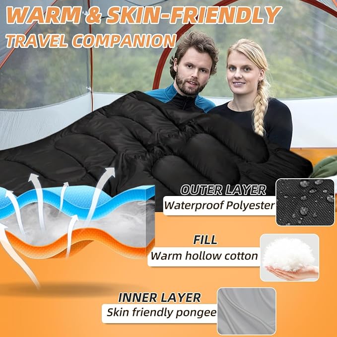Double Sleeping Bags for Adults 2 Person Camping Sleeping Bag for Cold &amp Warm Weather