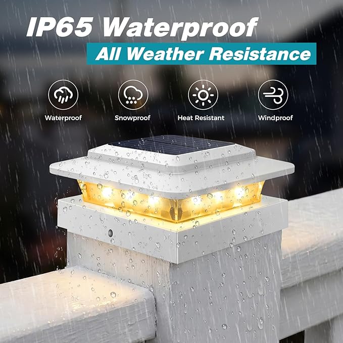 kolpop 4x4 Solar Post Cap Lights Outdoor with 3 Color Temperatures 12 Packs Deck Post Light Solar Powered IP65 Waterproof Fence Deck Lights for 4×4/3.5×3.5 Wood/Vinyl Posts