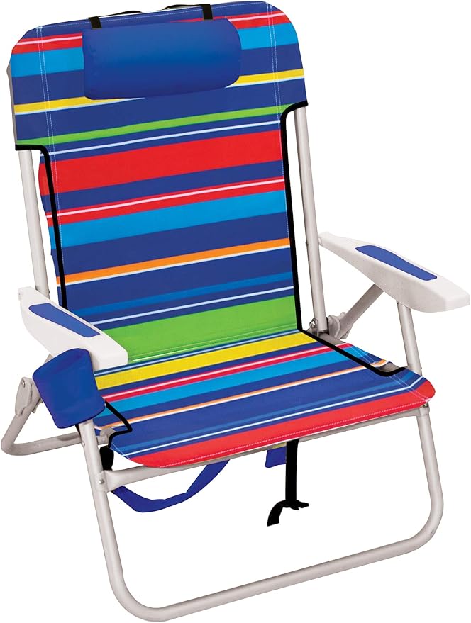 RIO beach Big Boy 4-Position 13 High Seat Backpack Beach or Camping Folding Chair Pop Surf Stripes
