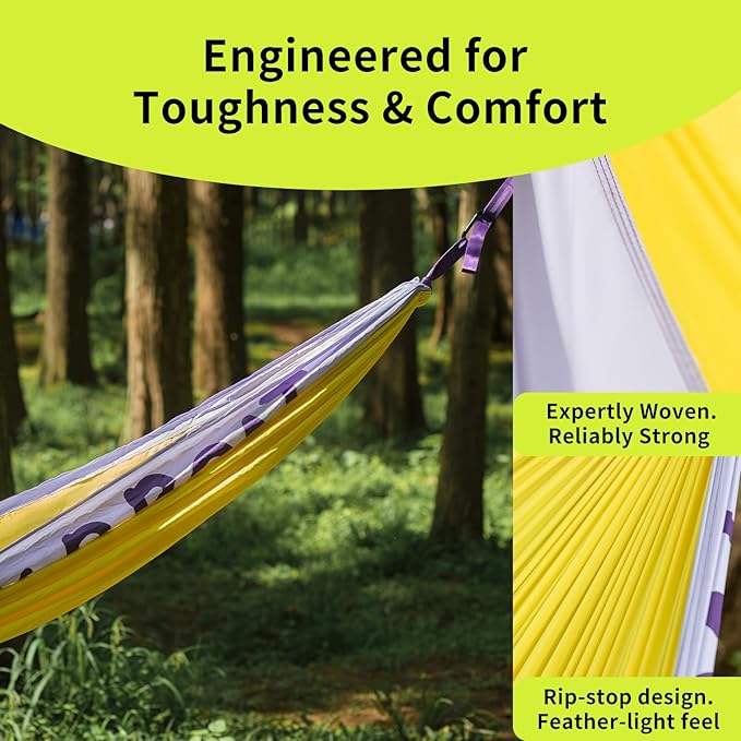 Morning Deer Lightweight Double Hammock for 2 Person with Tree Straps 450lbs Capacity Extra Large 290x180cm Portable Hammock for Outdoor Camping Hiking TravelBackpacking and Backyard