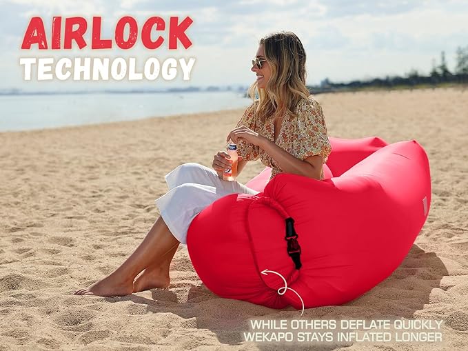 WEKAPO Inflatable Couch Air Lounger Chair - Camping &amp Beach Accessories Portable Blow up Sofa for Hiking Lawn Indoor/Outdoor Movies &amp Music Festivals. Lightweight and Easy to Set Up Air Ham