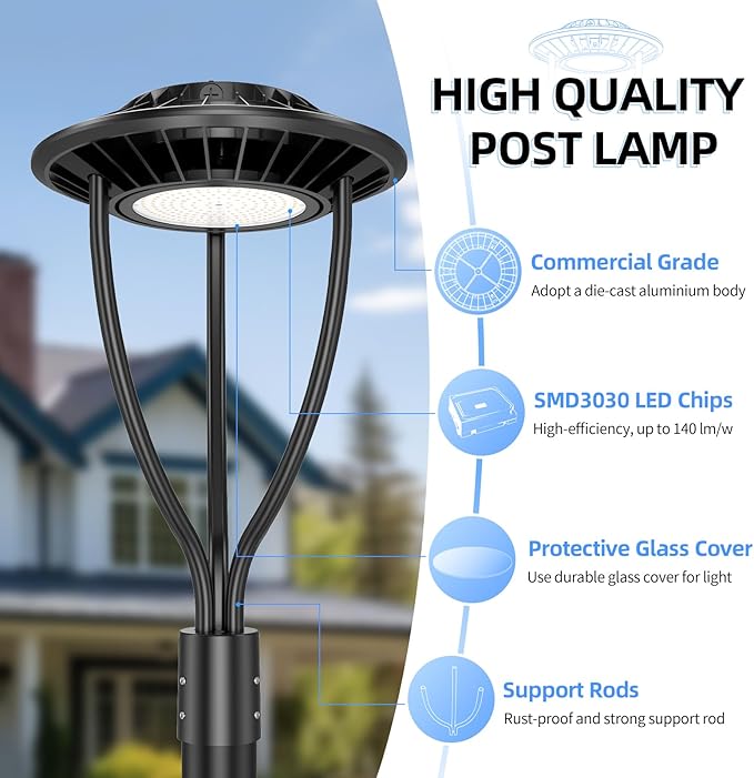 ADUB LED Post Top Light 80W 60W 48W 3000K 4000K 5000K Adjustable LED Post Light with Photocell ETL DLC Listed Outdoor Pole Fixture IP65 Commercial Post Lighting for Parking lot Yard AC100-277V