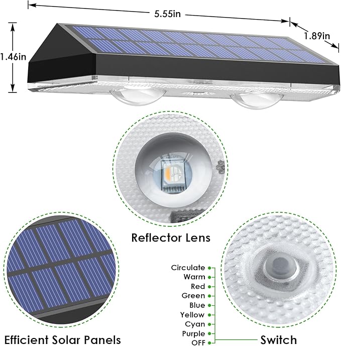 Solar Fence Lights Outdoor - Warm White &amp RGB 6 Color Dusk to Dawn Solar Deck Light Solar Lights Outdoor IP65 Waterproof Garden Lights for Outside/Backyard/Railing/Step/Patio/Wall (12 pack)