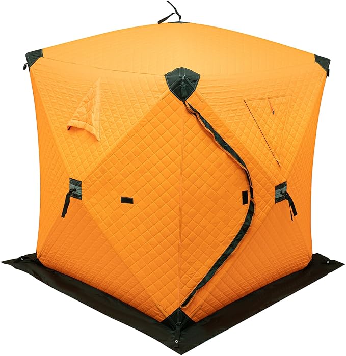 Insulated Ice Fishing Tent 210D Oxford Fabric Ice Fishing Tent Portable Center-Pole Ice Hut Windproof and Warm Suitable for 1-2 People Includes Anchors Ropes and Storage Bag