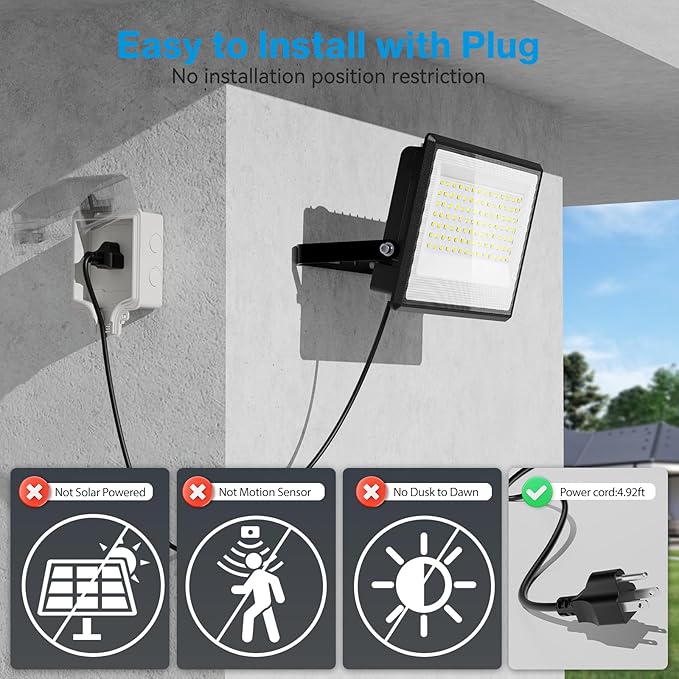 Olafus 2 Pack 130W LED Flood Light Outdoor 13000lm LED Work Light with Plug IP66 Waterproof Exterior Security Lights 6500K Daylight White Outside Floodlights for Playground Yard Stadium Lawn