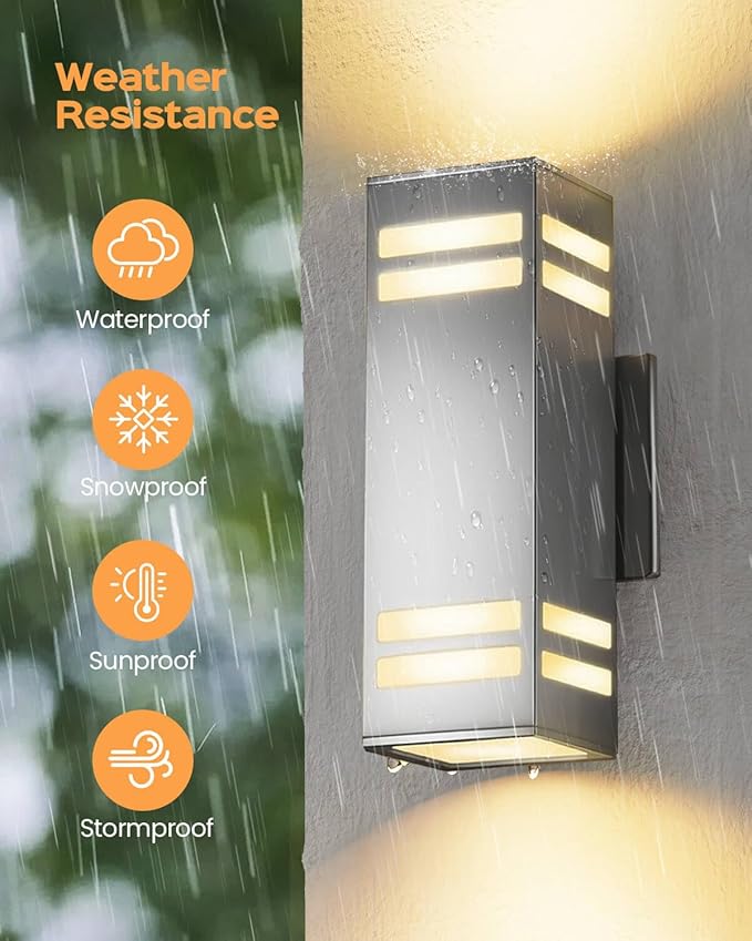 SHIMR Dusk to Dawn Outdoor Lighting 2 Pack Up and Down Lights Stainless Steel Exterior Light Fixture with Photocell Sensor Waterproof Modern Outside Lights for House Garage Porch LED Bulbs Included