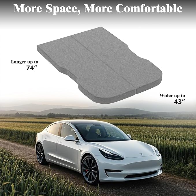 Ferlizer 4 Memory Foam Camping Mattress for Tesla Model 3 74 x 43 Foldable Car Sleeping Pad with Plush Washable Cover CertiPUR-US Certified Grey