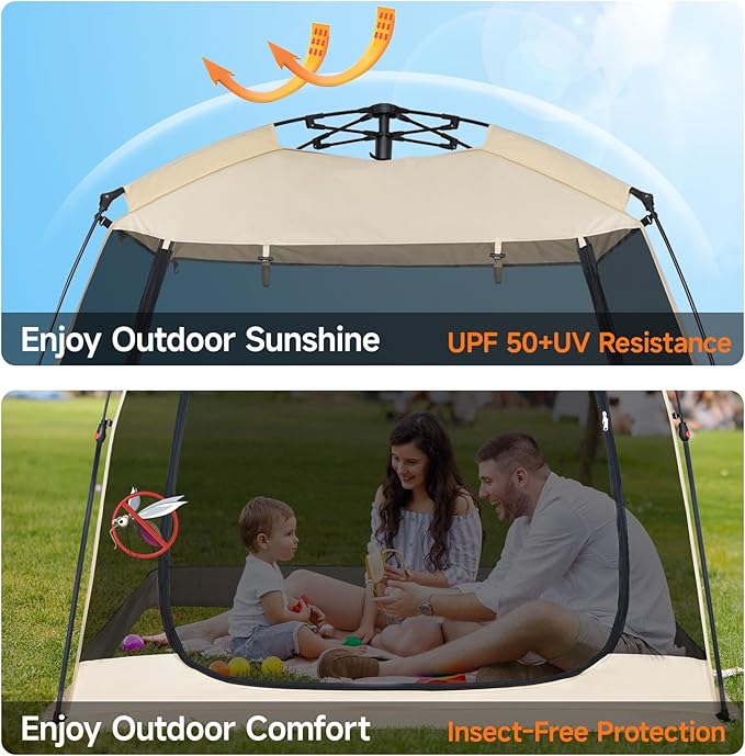 EighteenTek Screen House Gazebo 2-4-6 Person Pop Up Screen Tent Instant Screen Room with Carry Bag Outdoor Mosquito Tent Pop-Up Sun Shade Shelter for Patio Garden Backyard Deck
