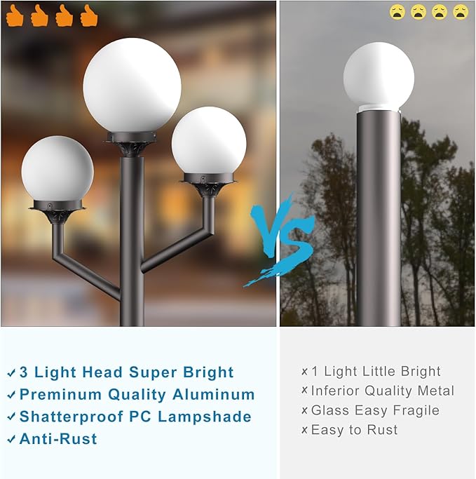 Lightdot 79 Modern Stable Outdoor Post Lights with Triple Head (3000K LED Bulb Included) IP65 Waterproof Pole Lamp for Outside Heavy-Duty Aluminum Lamp Posts Lighting for Driveway/Garden/Yard-Brown