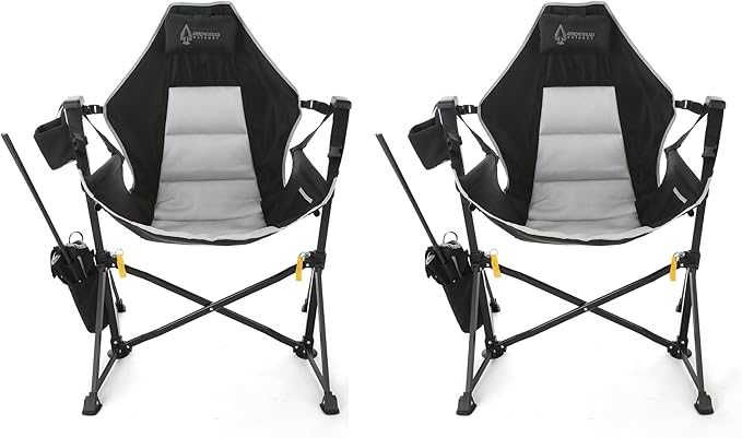 2-Pack Arrowhead Outdoor Folding Hammock Camp Chair with Detachable Footrest Stabilized Feet Padded Headrest and Seat Large Cup Holders 300 LBS Weight Capacity for Camping Beach Tailgating