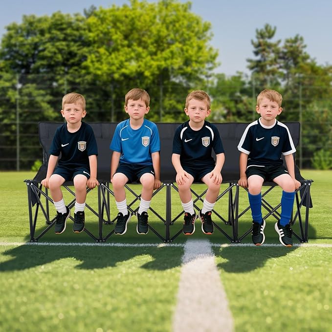 LILYPELLE Portable Bench 4 Seat Soccer Benches for Team Folding Soccer Bench Chair Sideline Benches Camping Chairs for Football Camp Sport Events Outdoor Seating with Carry Bag 2Pack