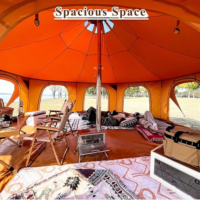 TOMOUNT Canvas Bell Tent Wall Tent with Stove Jack for Camping Glamping Yurt Dia.16.4ft*9.2ft