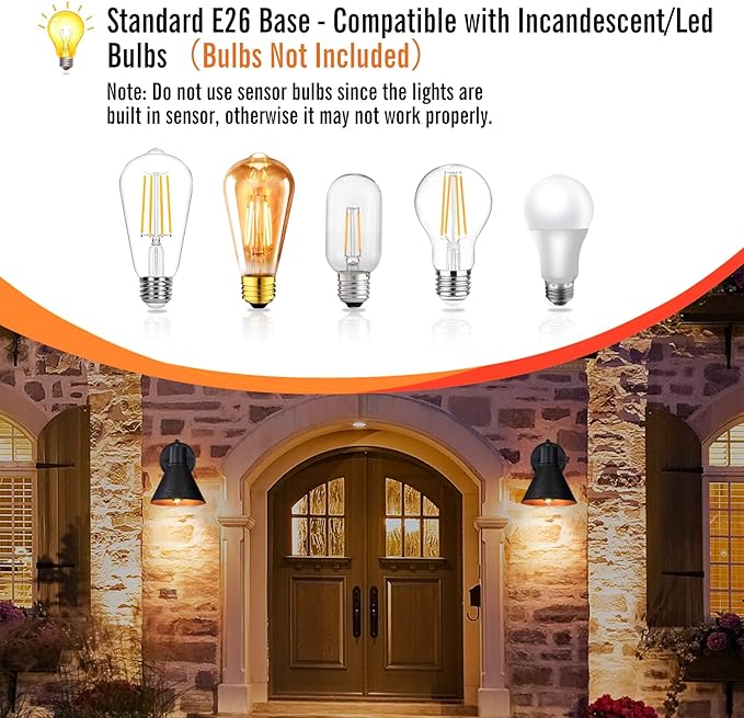 2 Pack Dusk to Dawn Outdoor Wall Sconces Exterior Farmhouse Barn Light Vintage Black Outside Wall Lighting Fixture with Hammered Shade Anti-Rust Waterproof Outdoor Light for House Porch Garage