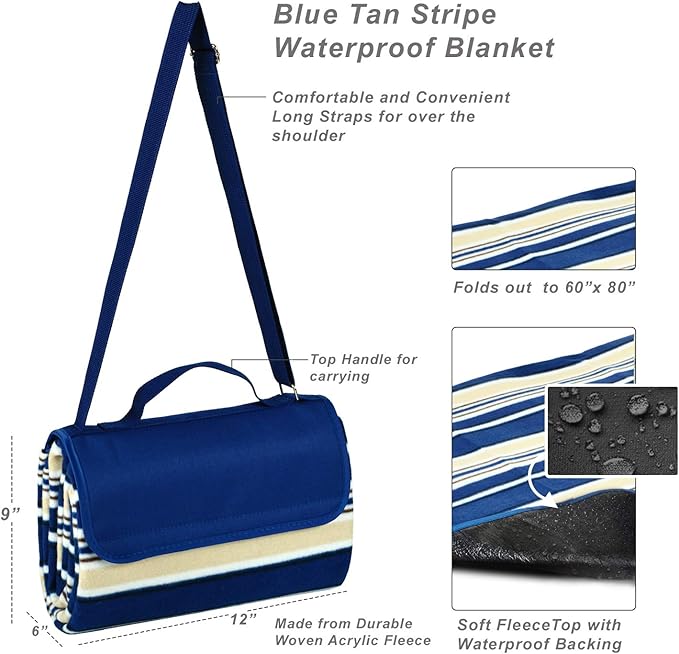 Picnic at Ascot Outdoor Picnic Blanket With Water Resistant Backing Extra Large 60 x 80