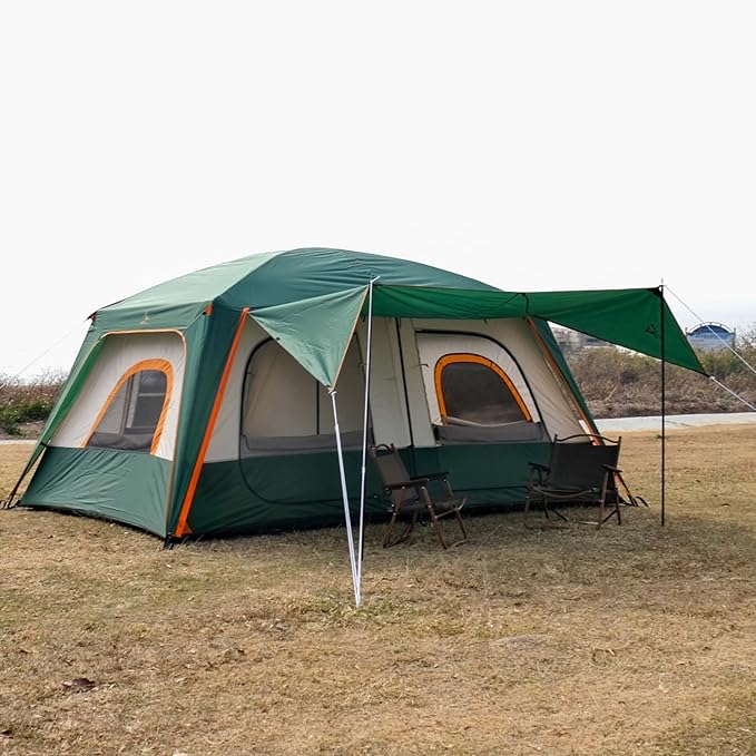 KTT Extra Large Tent 8-10-12 PersonFamily Cabin Tents2 Rooms3 Doors and 3 Windows with MeshStraight WallWaterproofDouble LayerBig Tents for OutdoorPicnicCampingFamily Gathering