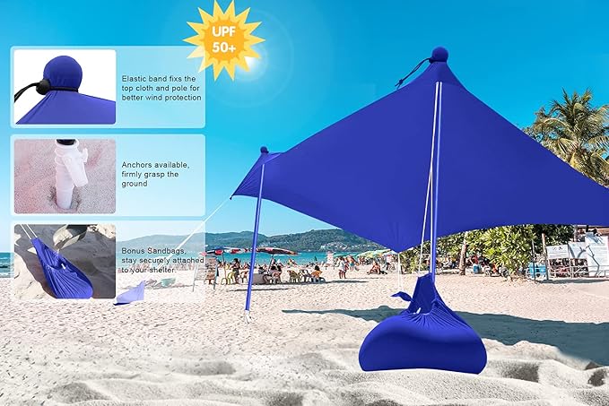 ABCCANOPY Beach Portable Sun Shelter for Beach Camping Trips (7x7 FT Blue)